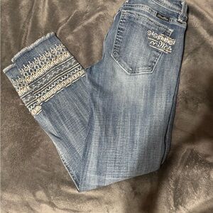 Miss Me Blue Jeans with Embroidered Hem